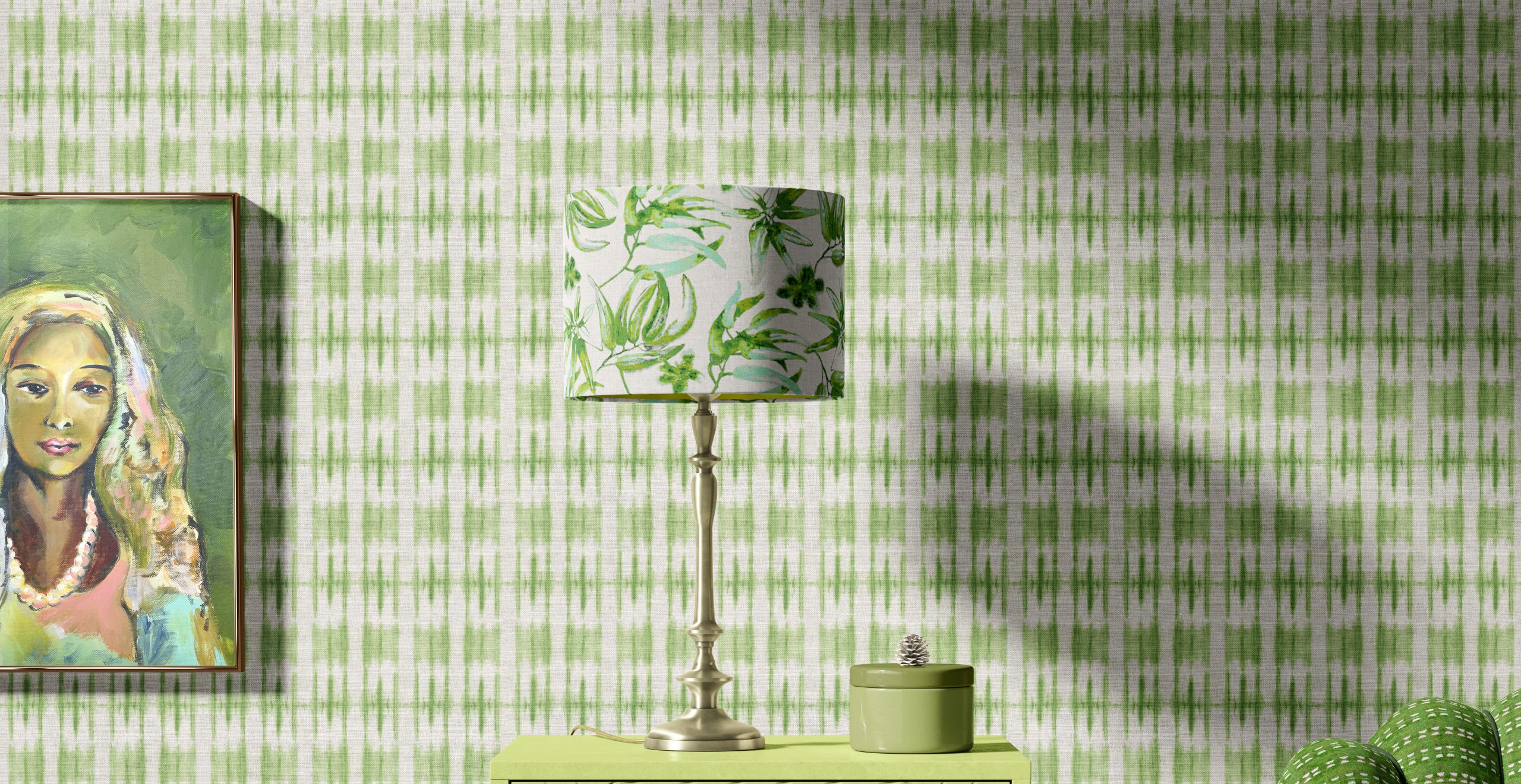 COTTONBERRY Paradise Stripe Green Wallpaper WEBSITE Art Deco cabinet CROP 1