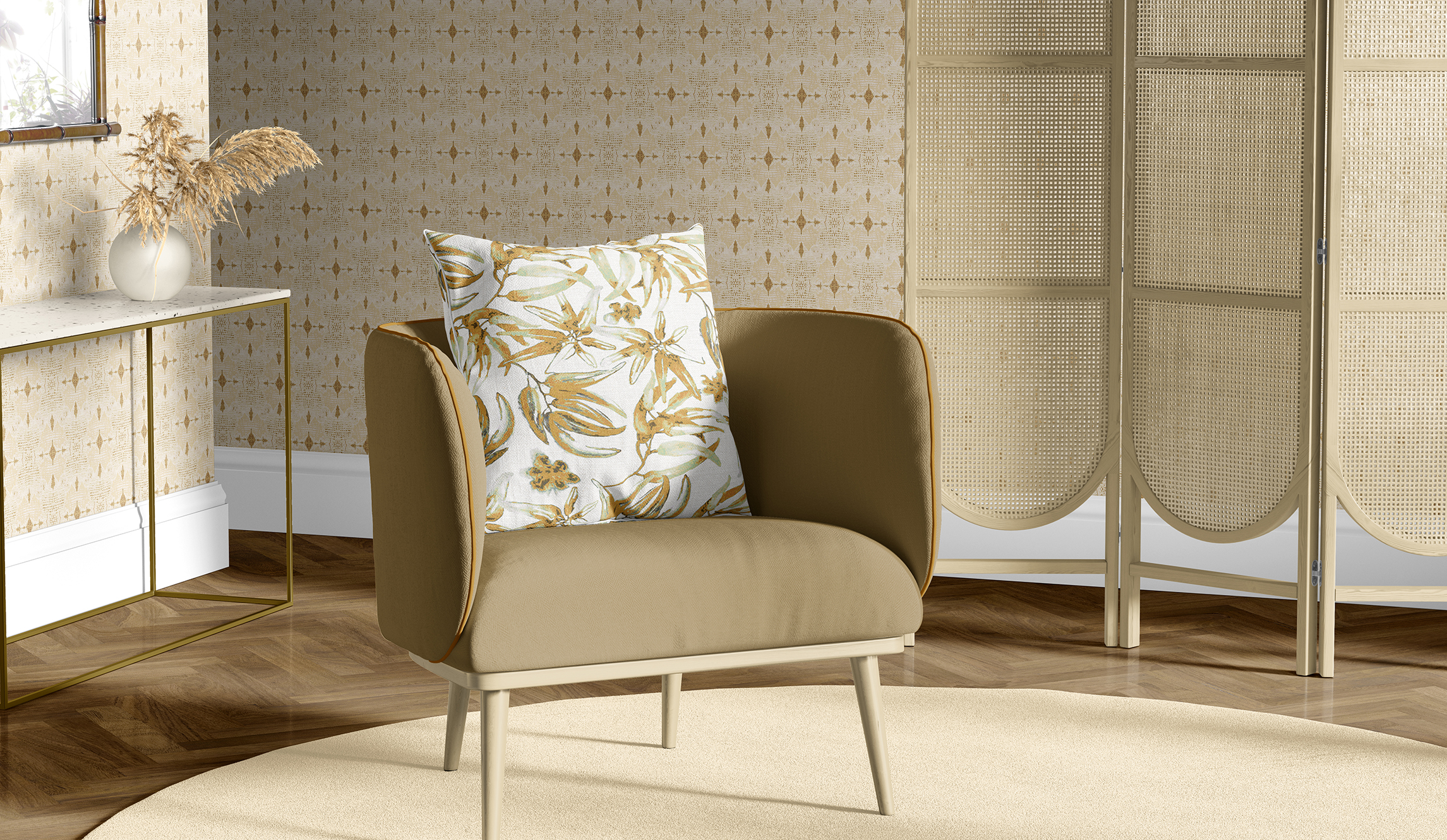 Cottonberry Wallpaper Zambezi Sunset Chair with Screen crop