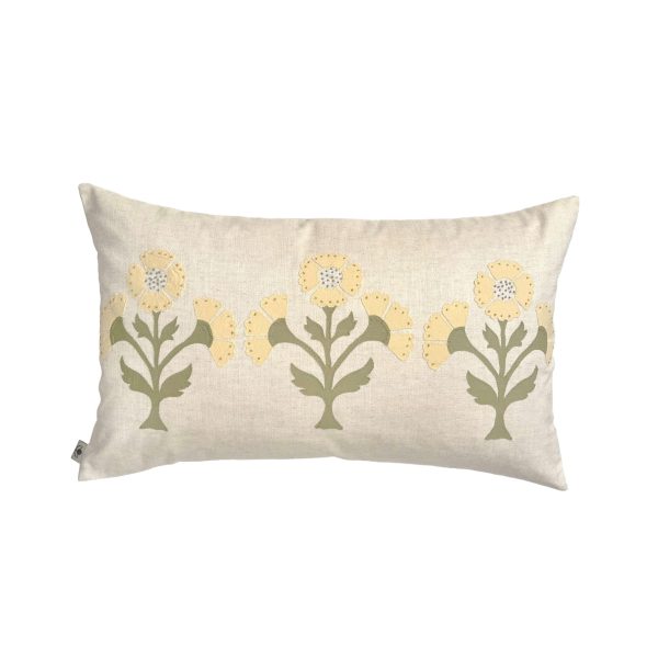 Yellow Poppy Cushion on Linen