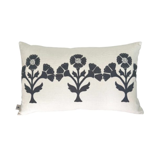 Charcoal Poppy on Cream Cushion