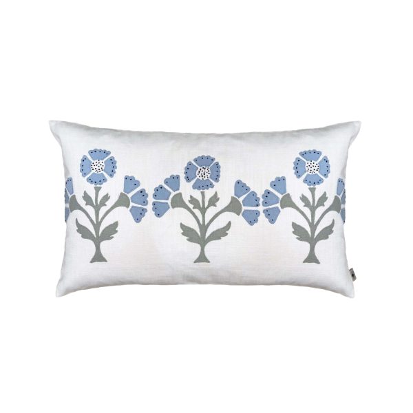 Blue Poppy on White Cushion